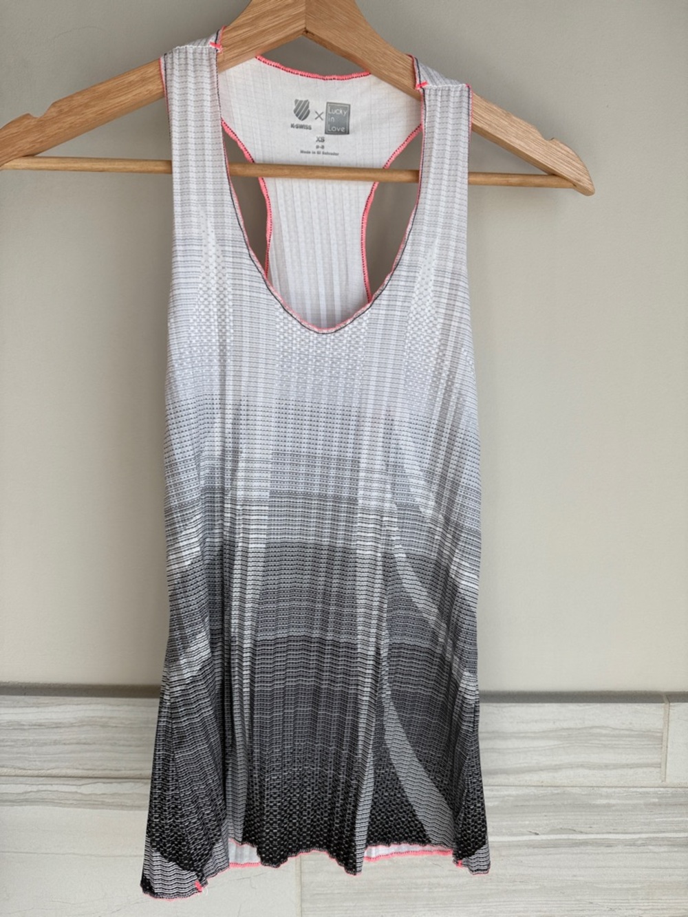 Lucky in Love x K-Swiss Gray Ombre Racerback Tank with Pink Trim